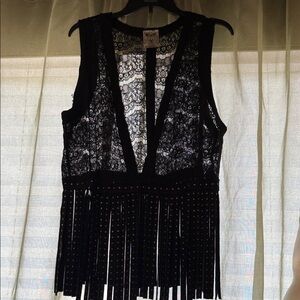Black Lace Fringe Vest